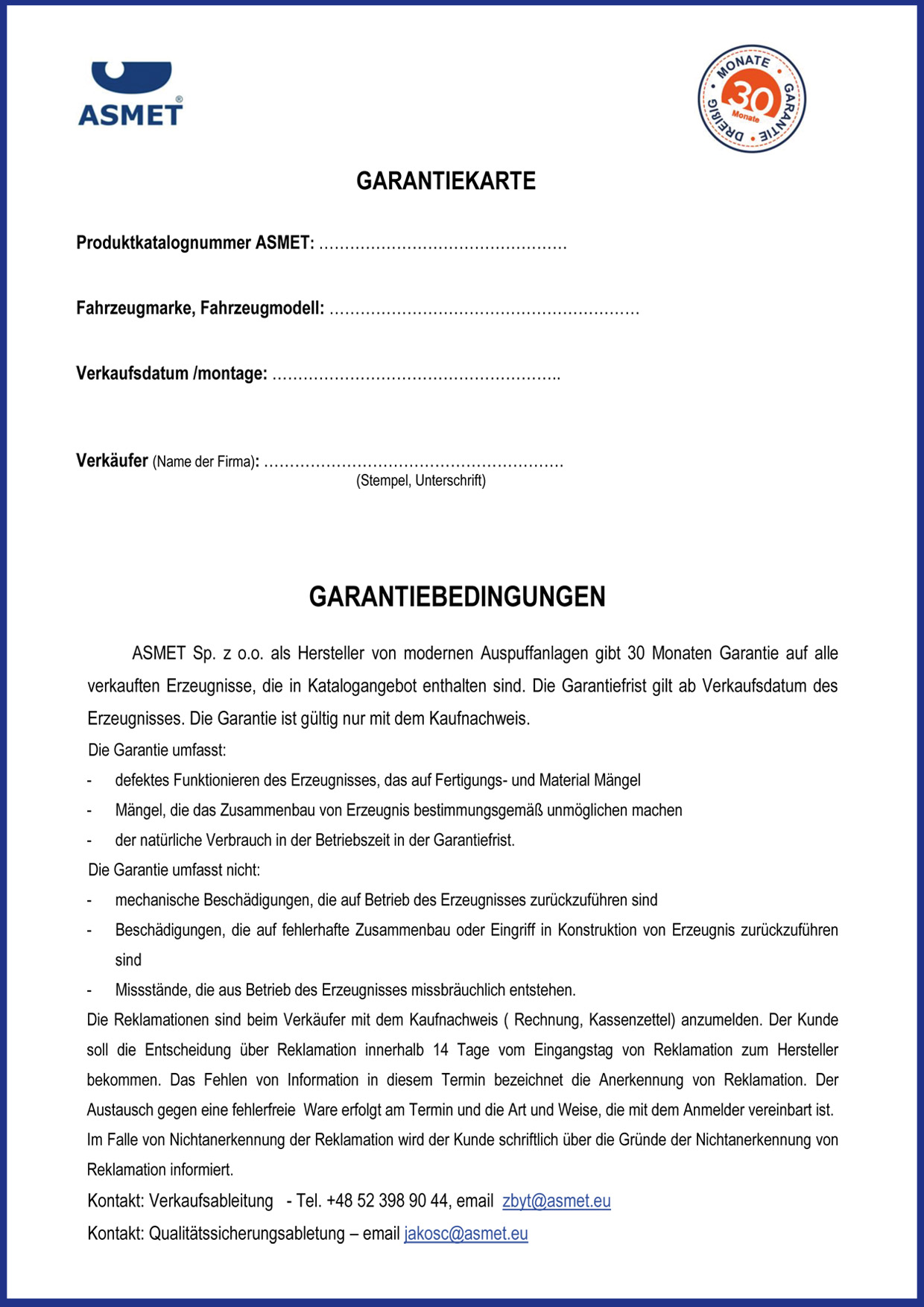Garantiekarte